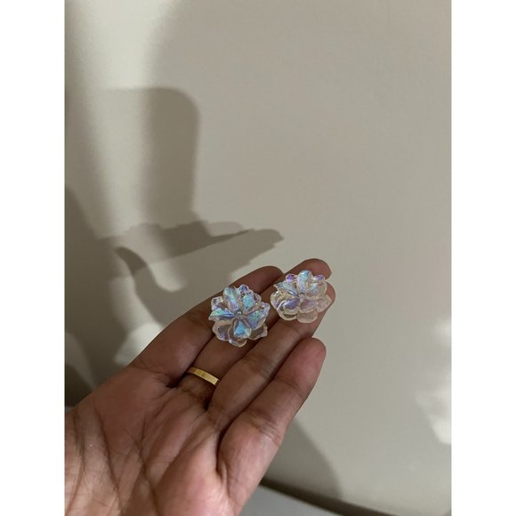 Chunky Clear Acrylic earring studs flower white ice large holographic acrylic - Picture 5 of 7